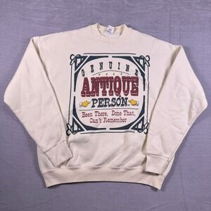 Vintage Fruit of The Loom Mens Ivory Genuine‎ Antique Person Sweatshirt Size XL
